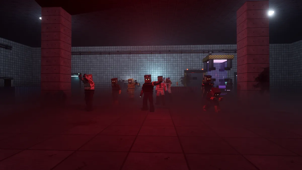 A horde advancing through a lab hall