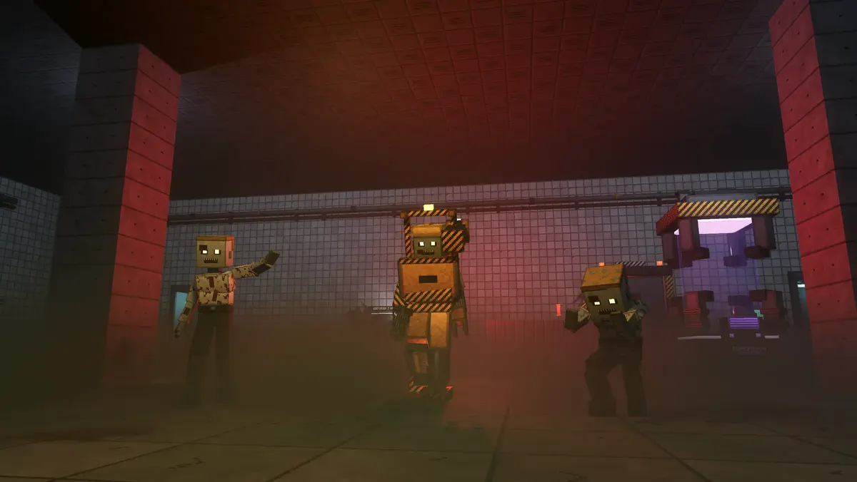 The Foreman in his cargo exosuit with two specimens
